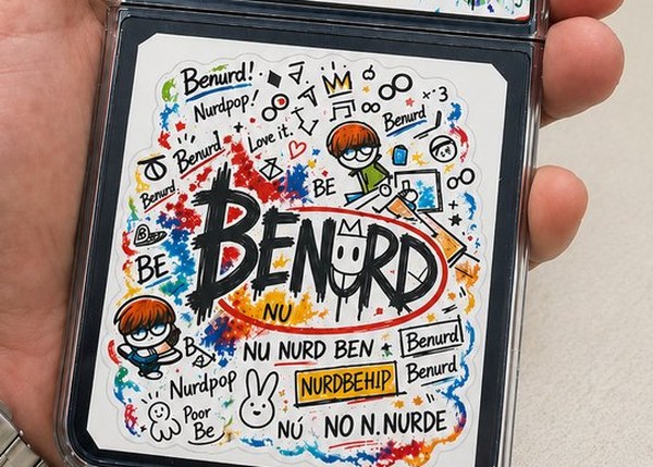 BENURD 스티커를 붙인 폰 — A4 스티커 종이로 뽑아 오려 붙인 낙서