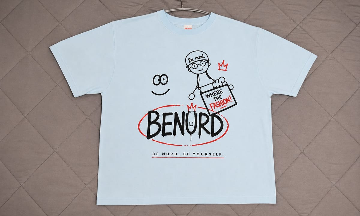 스카이 블루 BENURD 그래픽 티셔츠 실물